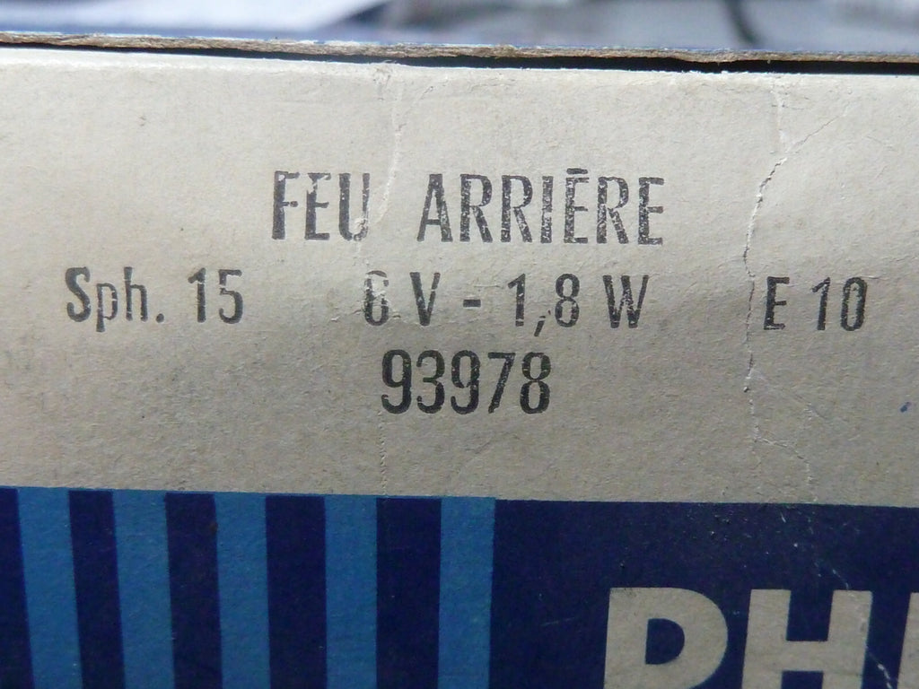 NOS OLD FRANCE PHILIPS 6V SPH 15 E10 AMPOULE FEU AR LIGHTING Motobecane Peugeot