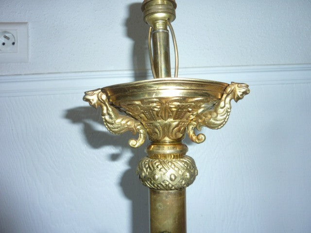 ancien pied de lampe colonne tripode bronze / laiton  XIX