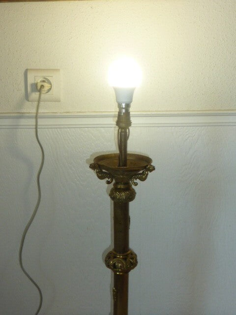 ancien pied de lampe colonne tripode bronze / laiton  XIX