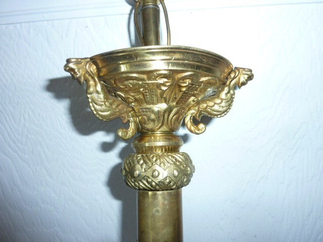ancien pied de lampe colonne tripode bronze / laiton  XIX