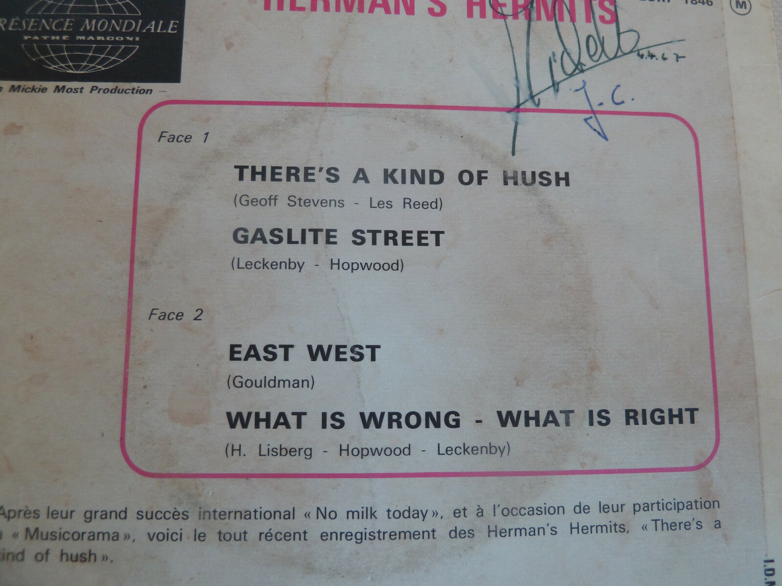 herman's hermits"there's a kind of hush"ep.or.fr.columbia.1846 biem