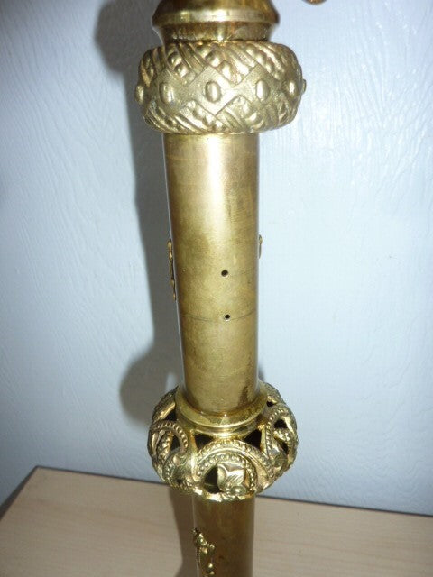 ancien pied de lampe colonne tripode bronze / laiton  XIX