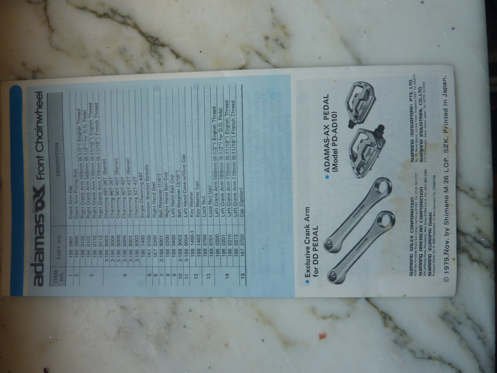 instruction selecta ANCIEN SHIMANO ADAMAS AX-T VINTAGE CRANKSET Manual