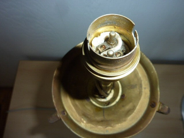 ancien pied de lampe colonne tripode bronze / laiton  XIX