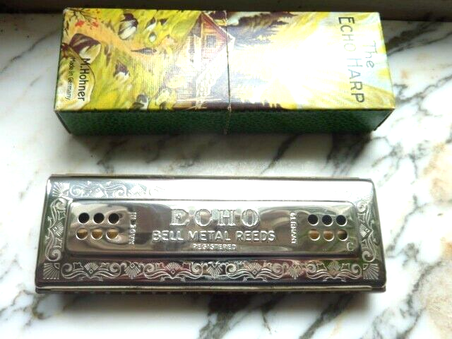 Vintage M. Hohner THE ECHO HARP Harmonica In Original Box C/G 55/80 Germany
