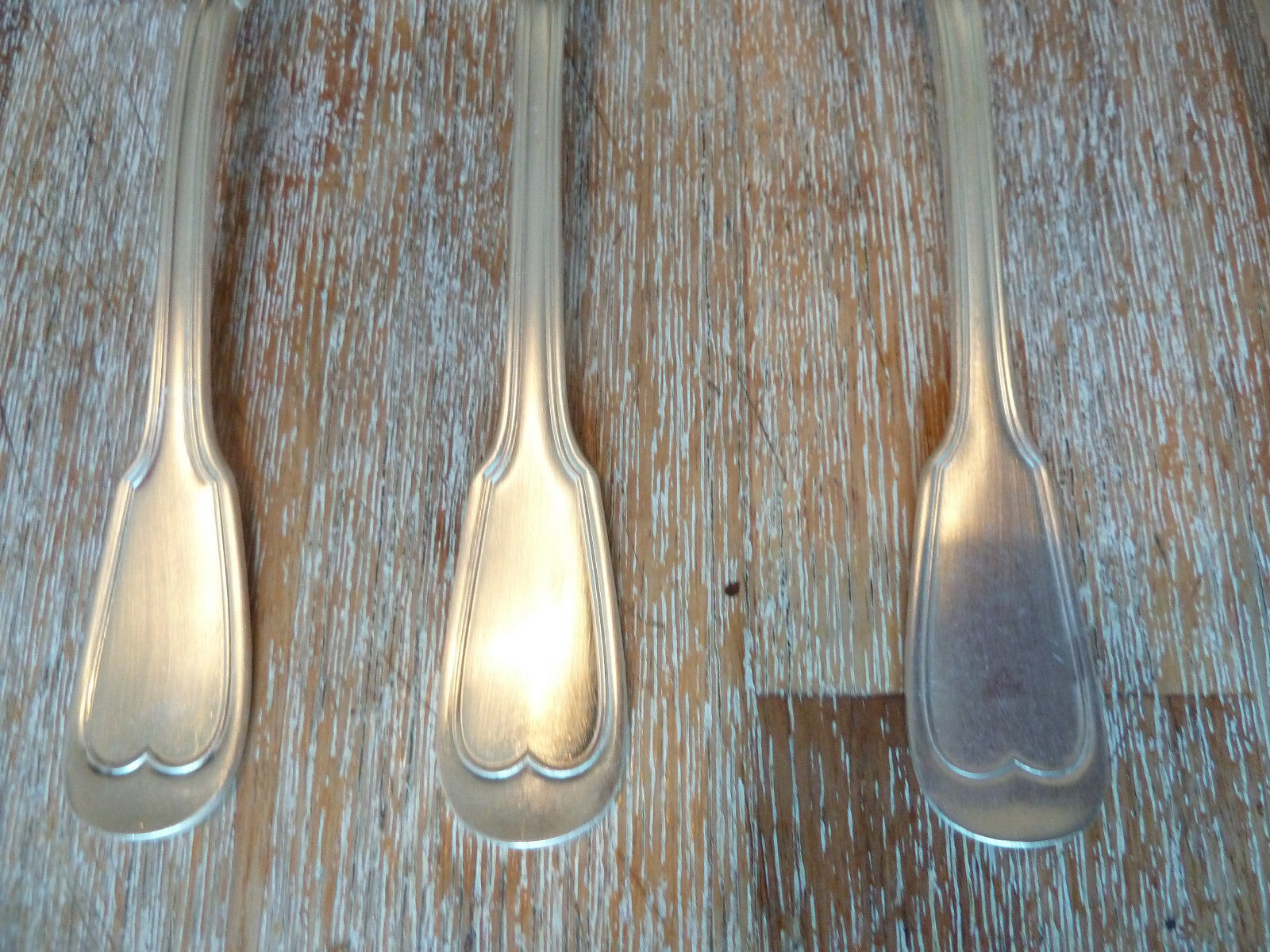 ancien coffret six cuillères à soupe & 6 fourchettes métal alliage blanc argent