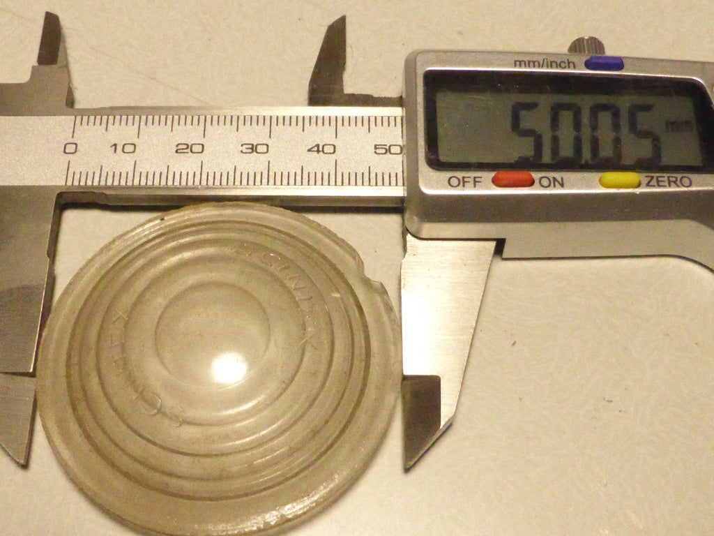 Ancien Cabochon en verre transparent SCINTEX 50 mm Ø velo moto auto tacot