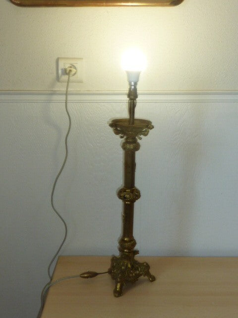 ancien pied de lampe colonne tripode bronze / laiton  XIX