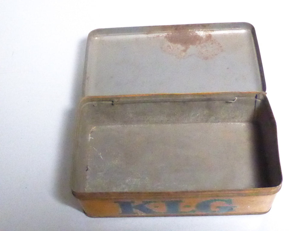 ANCIENNE BOITE TOLE PUBLICITAIRE KLG BOUGIES Mobylettes  AUTO GARAGE HUILE