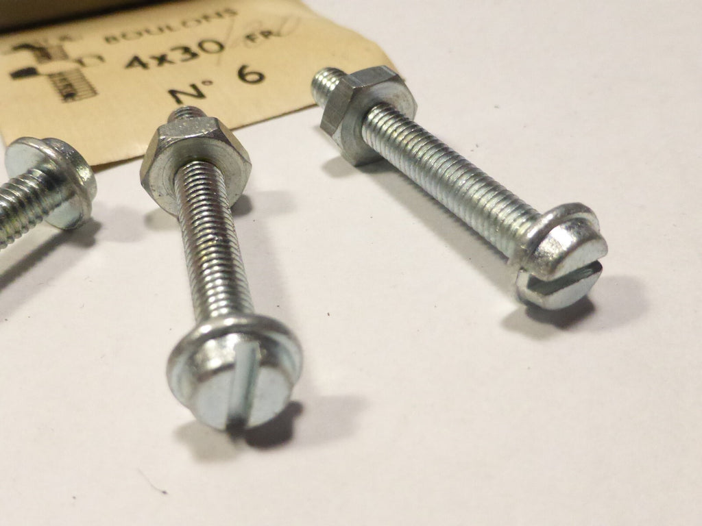 vintage 3 vis carter 4x30 boulons M4 tete fendue écrou fixation ancien bagage