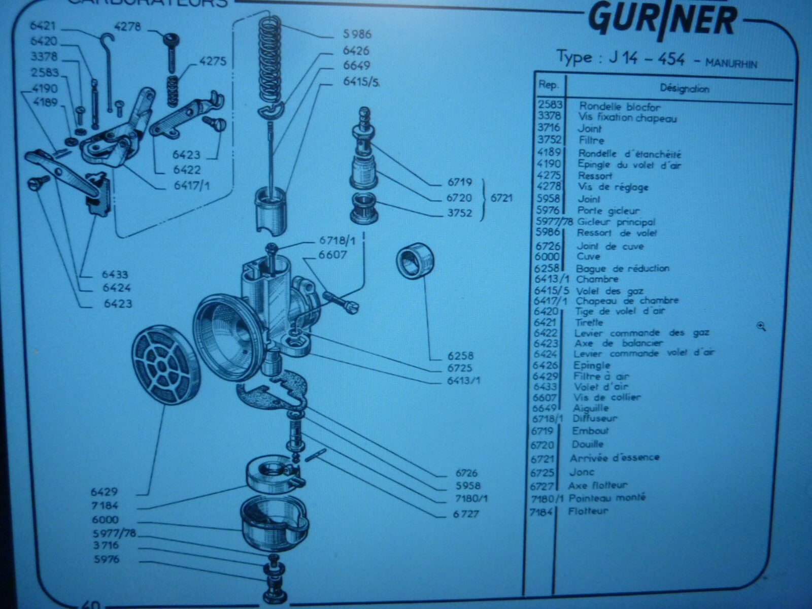 carburateur GURTNER J14 Manurhin 6420 tige volet d'air