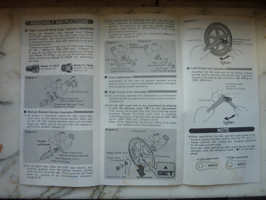 instruction selecta ANCIEN SHIMANO ADAMAS AX-T VINTAGE CRANKSET Manual