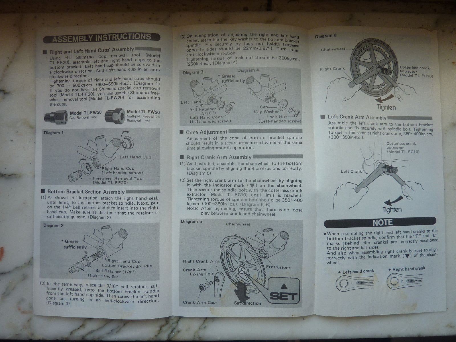 instruction selecta ANCIEN SHIMANO ADAMAS AX-T VINTAGE CRANKSET Manual