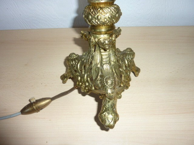 ancien pied de lampe colonne tripode bronze / laiton  XIX