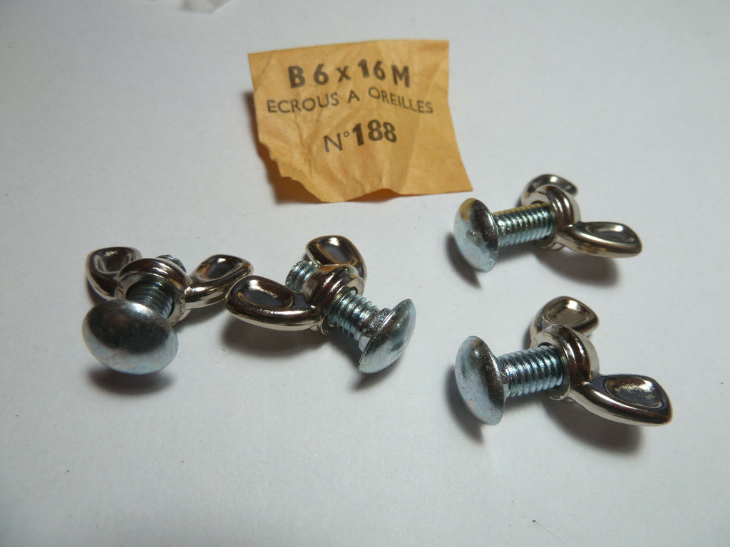 ✨NOS 4 Vis Papillon Écrous Oreilles vintage ancien stock 6x16 garde boue velo ✨