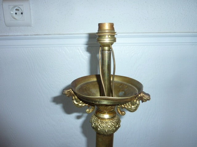 ancien pied de lampe colonne tripode bronze / laiton  XIX
