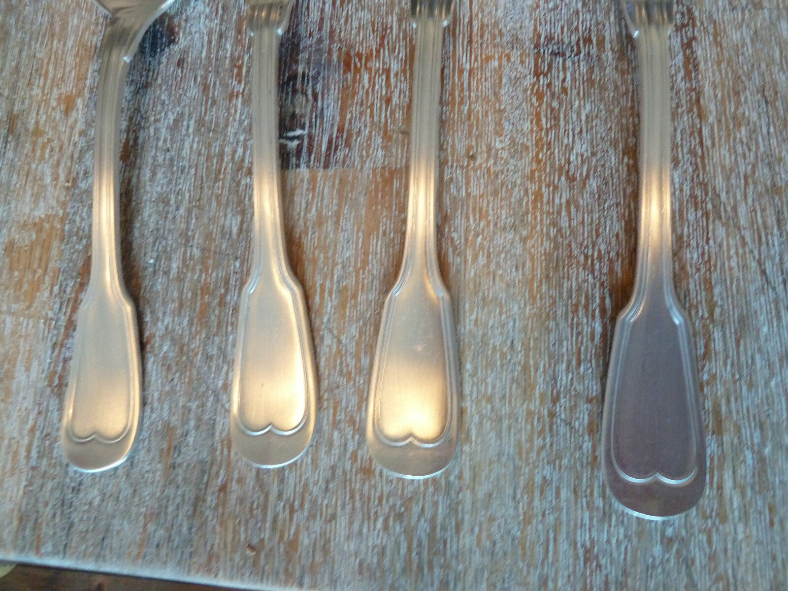 ancien coffret six cuillères à soupe & 6 fourchettes métal alliage blanc argent