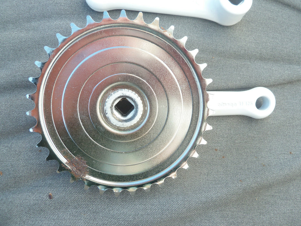 NOS 125 mm Pédalier 35 Dents Vintage blanc chromé ofmega 35 teeth crankset BMX