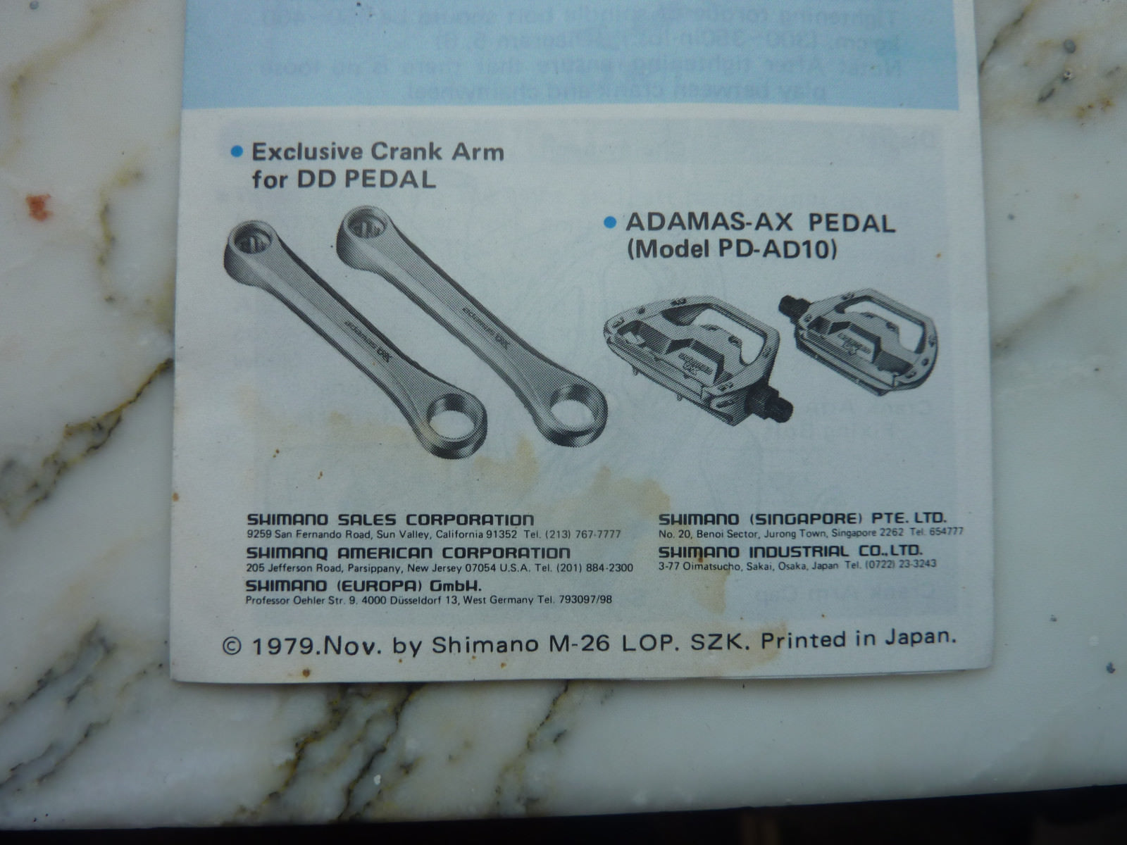 instruction selecta ANCIEN SHIMANO ADAMAS AX-T VINTAGE CRANKSET Manual