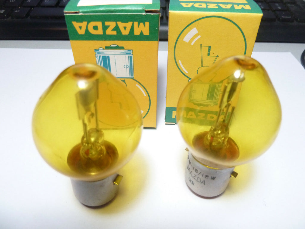 NOS 2 ampoules MAZDA éclairage vintage  12V 18/18 W BA 20 d jaune Bulb BA20d