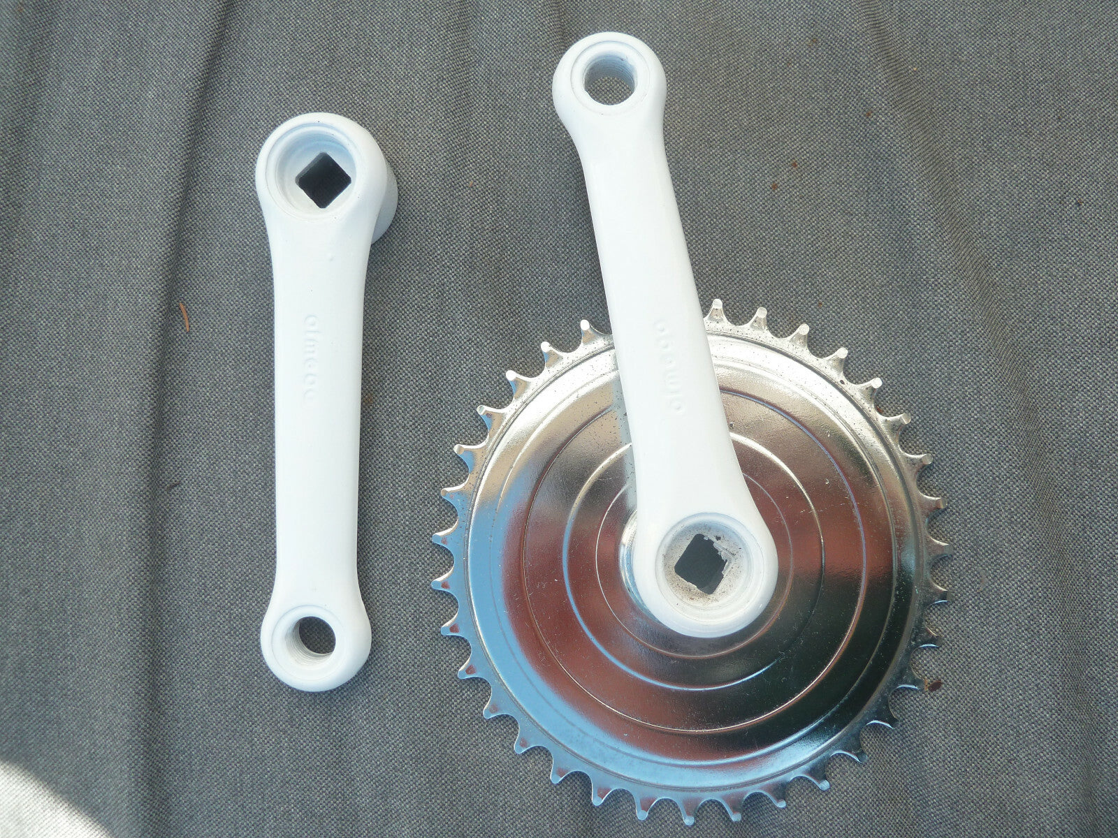 NOS 125 mm Pédalier 35 Dents Vintage blanc chromé ofmega 35 teeth crankset BMX