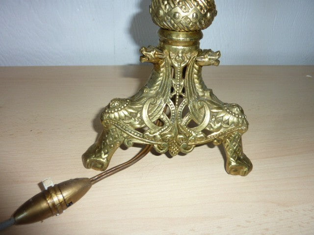 ancien pied de lampe colonne tripode bronze / laiton  XIX