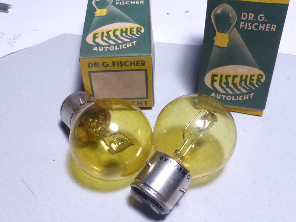 LOT DE 2 AMPOULES DE PHARES 6V FISCHER motos AUTOS ANCIENNES 6V 18/18 W BA 21 d