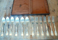 ancien coffret six cuillères à soupe & 6 fourchettes métal alliage blanc argent
