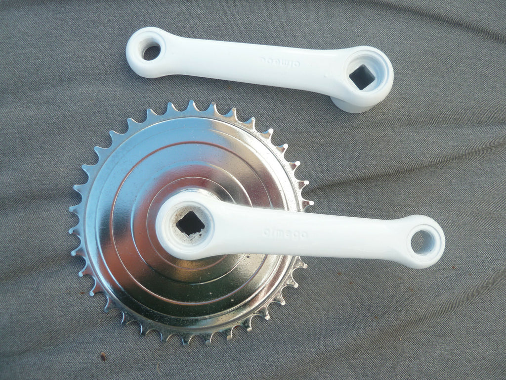 NOS 125 mm Pédalier 35 Dents Vintage blanc chromé ofmega 35 teeth crankset BMX
