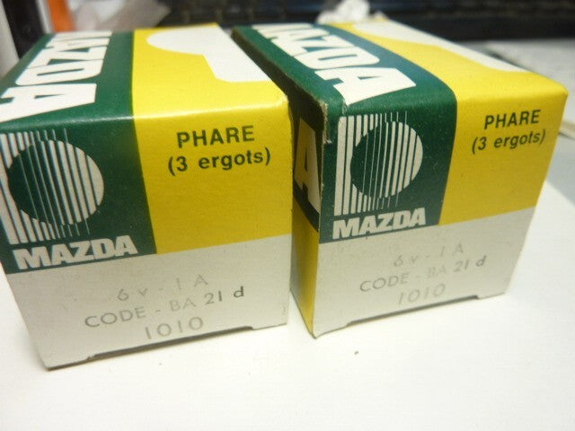 NOS 2 ampoules MAZDA éclairage vintage  6V - 1A code - BA 21 d jaune Bulb 6W