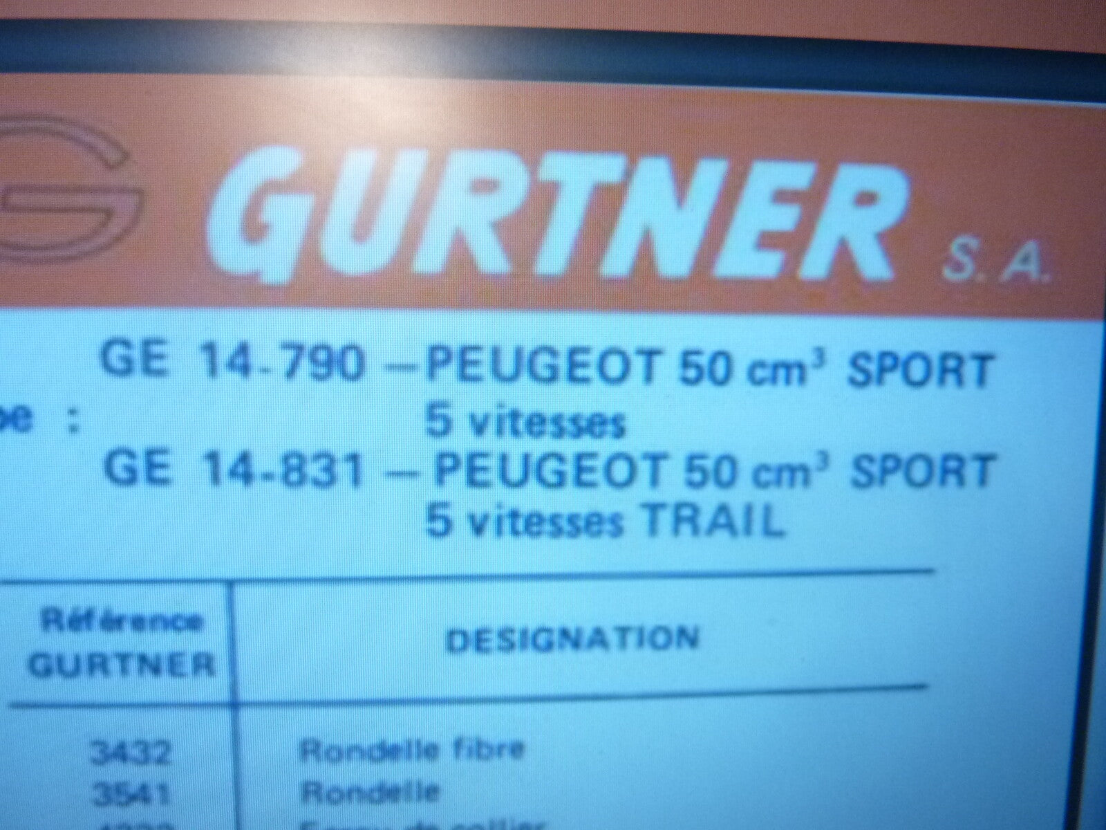 N.O.S 4 joints de cuve  12883 GURTNER PEUGEOT 50 sport