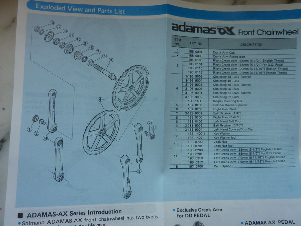 instruction selecta ANCIEN SHIMANO ADAMAS AX-T VINTAGE CRANKSET Manual