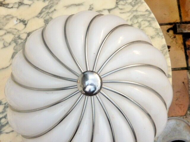 Gros globe en verre murano, bas et tour métal art déco pour lustre ou lampe