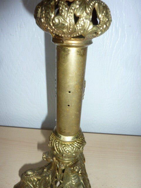 ancien pied de lampe colonne tripode bronze / laiton  XIX