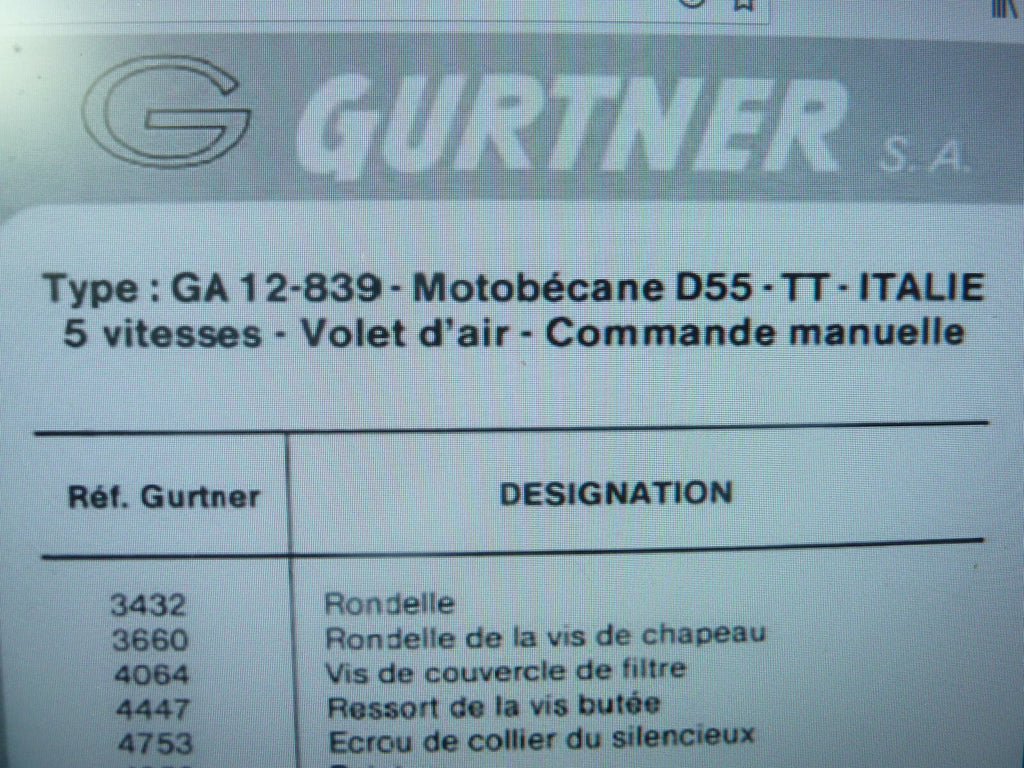 1 vis colier complete gurtner 7739 GA12-839 motobecane D55-TT Italie 5 Vitesses