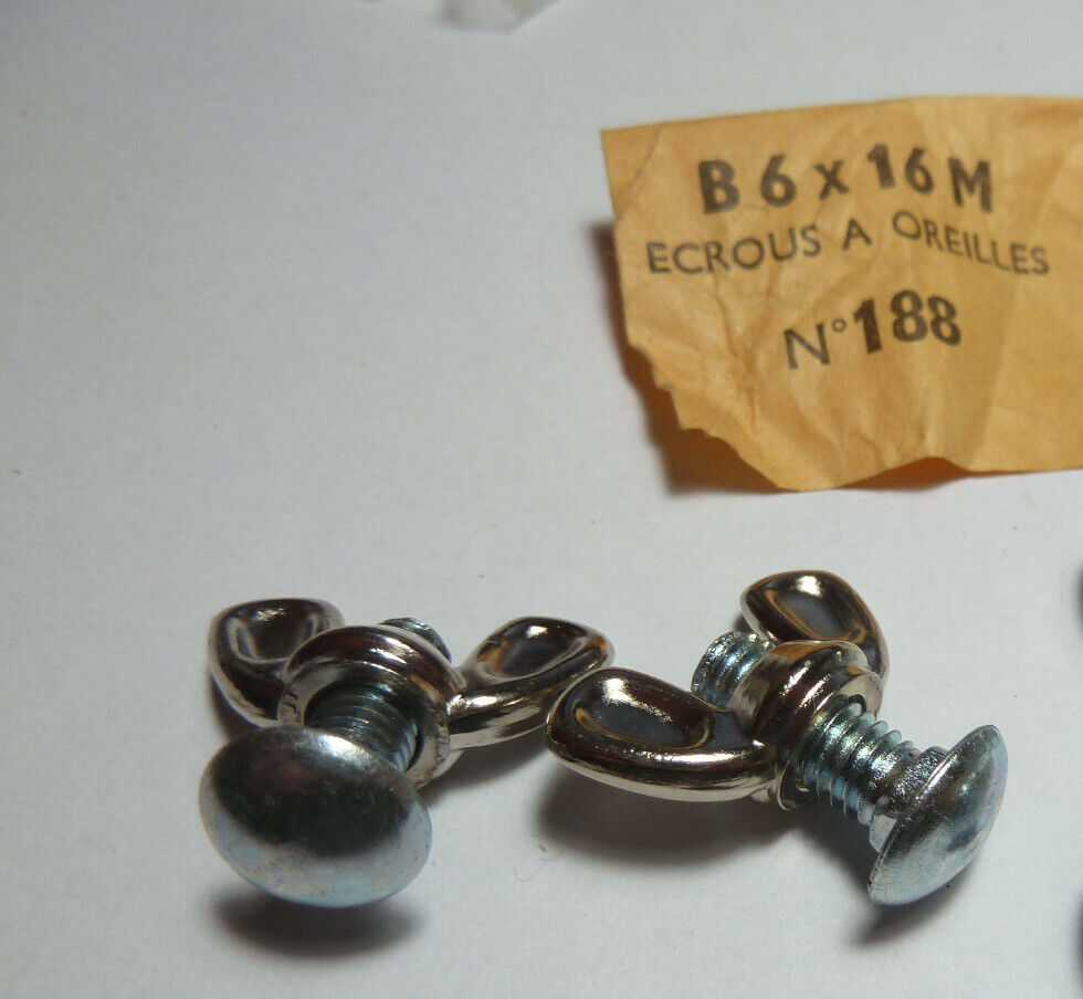 ✨ NOS Vintage – 2 Vis à Papillon + Écrous à Oreilles – 6x16 mm – Ancien Stock ✨