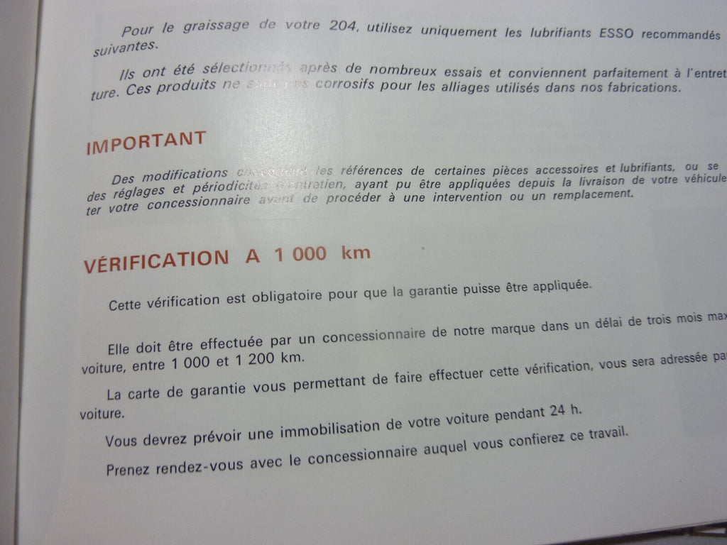 Peugeot 204 Livret notice conduite entretien Mars 71 11° édition
