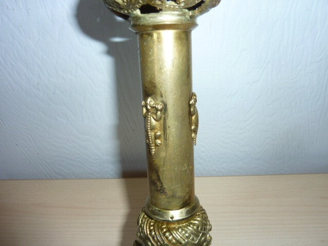 ancien pied de lampe colonne tripode bronze / laiton  XIX