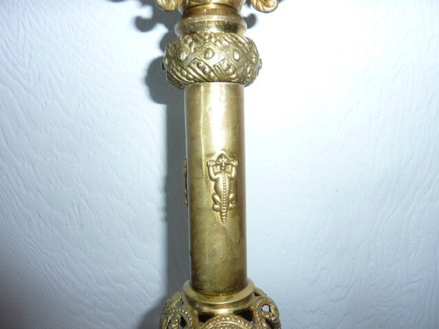 ancien pied de lampe colonne tripode bronze / laiton  XIX