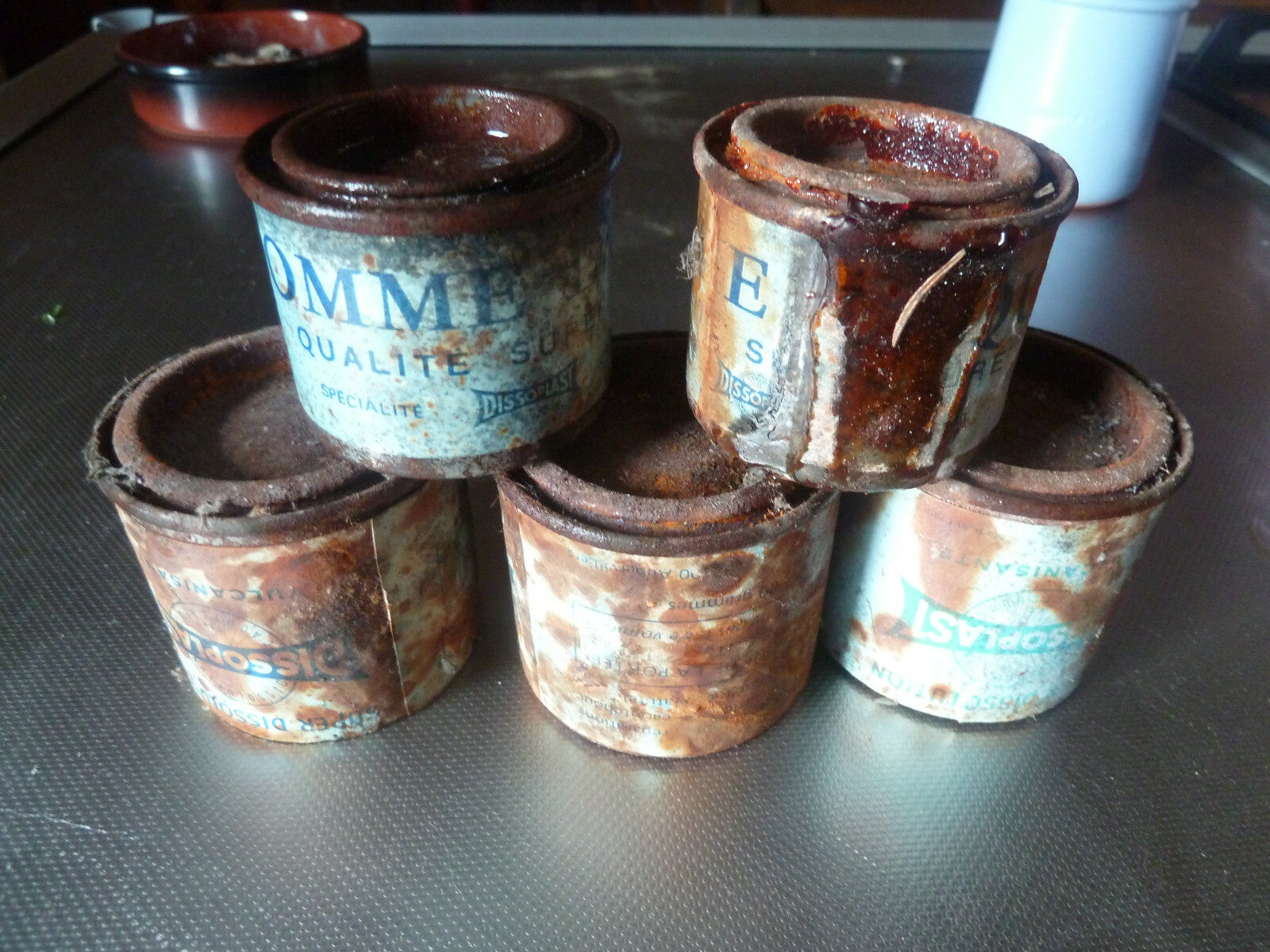 5 Ancienne Boite Metal Tole Réparation Vélo DISSOPLAST Cycle Bike Repair gomme