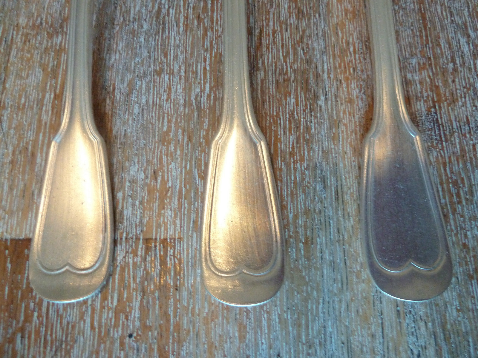 ancien coffret six cuillères à soupe & 6 fourchettes métal alliage blanc argent